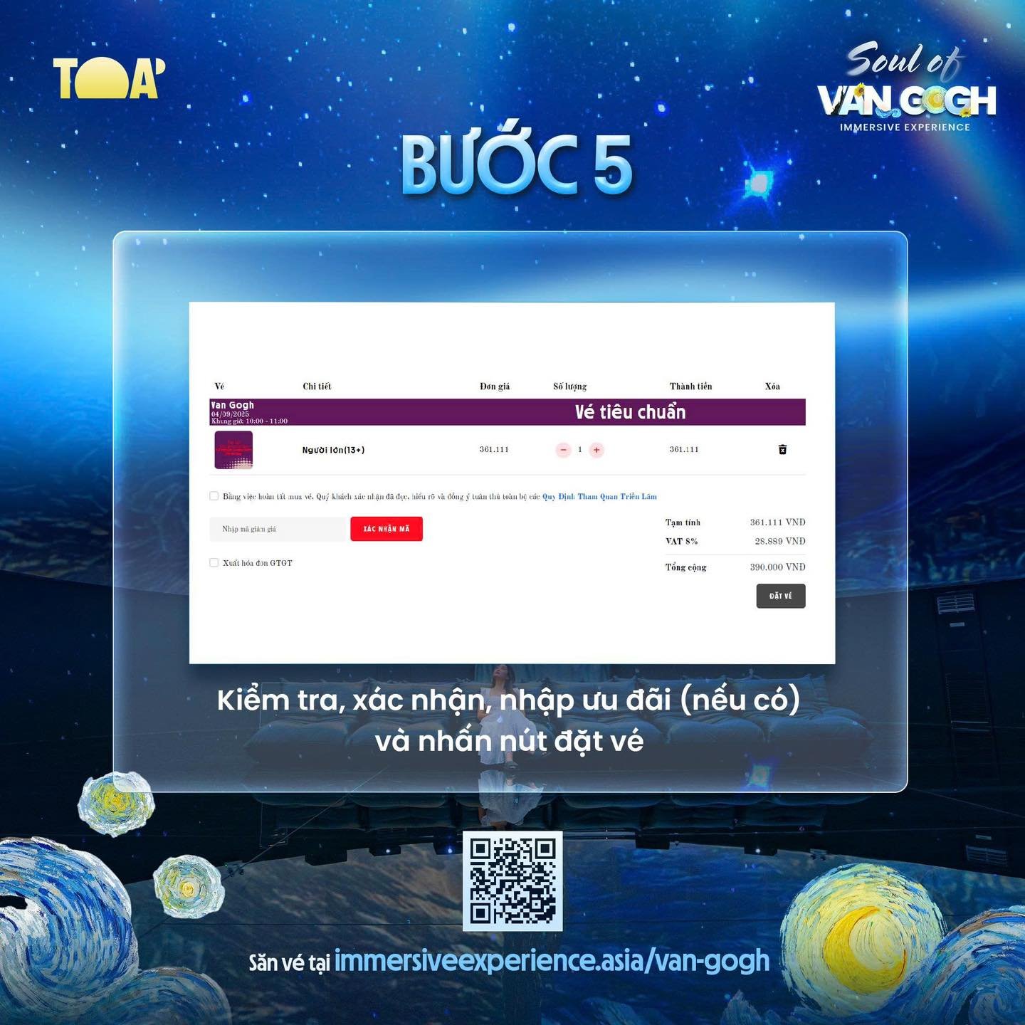 Hướng dẫn đặt vé online triển lãm Soul of Van Gogh immerisve Experience - By TOẢ Exhibition